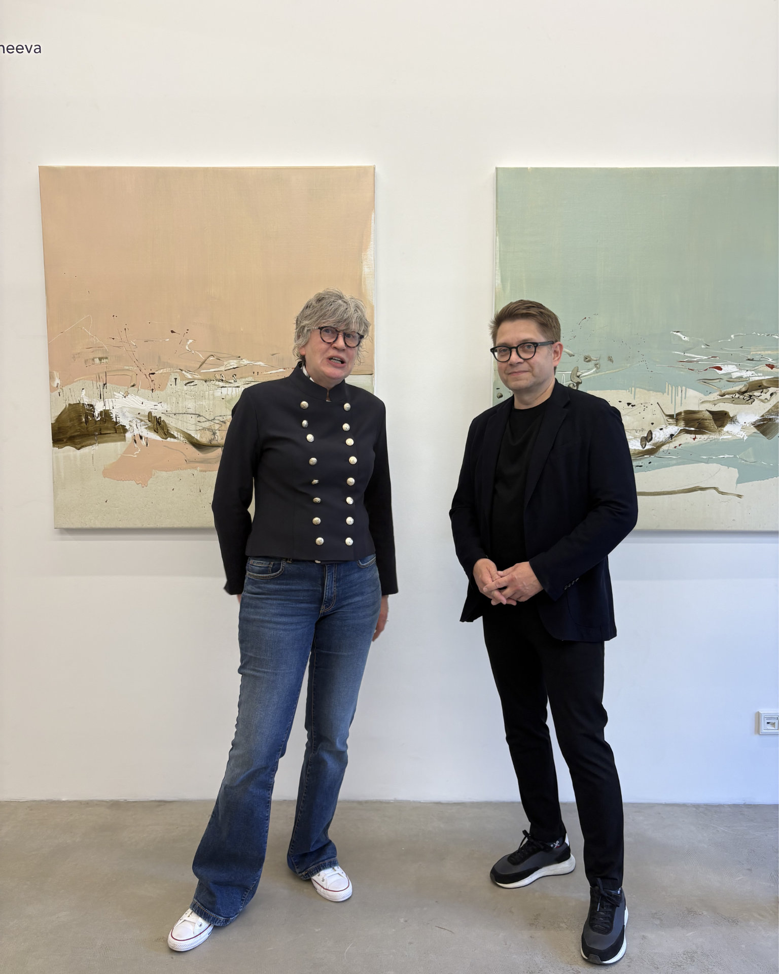 Larissa Eremeeva with Alexander Jackert at the opening of the New & Abstract anniversary exhibition